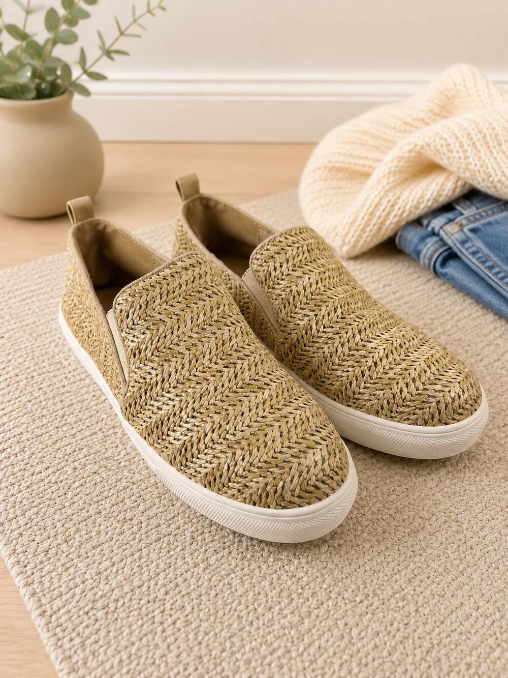 Nicole Miller Tonnille Woven Slip On Sneakers Size 7 Raffia Straw Casual Shoes